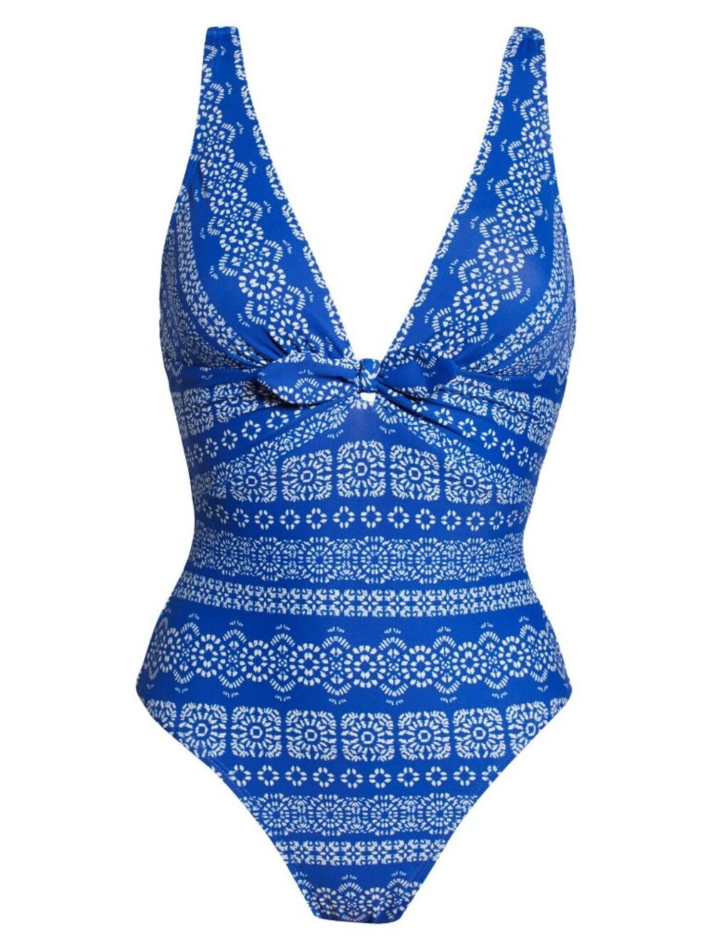 🆕ROBIN PICCONE Isla Plunge One Piece Swimsuit Blue & White Print 6 - Picture 7 of 11